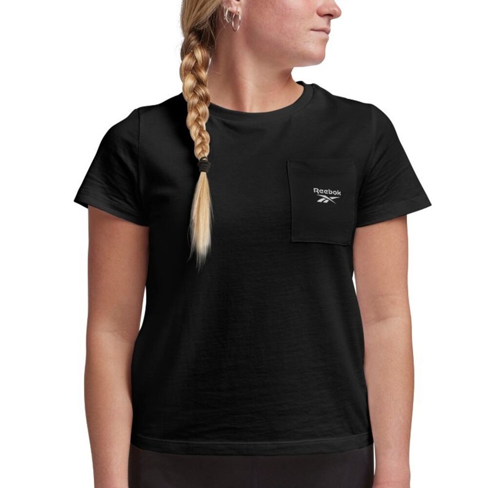 Reebok Women's Active Small-Logo Pocket Cotton T-Shirt Black Size M